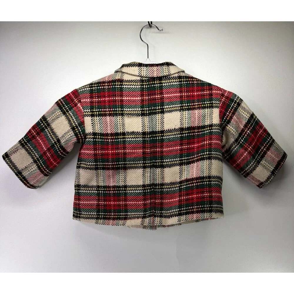 Zara Baby Red Plaid Button Front Pea Coat 9/12 months